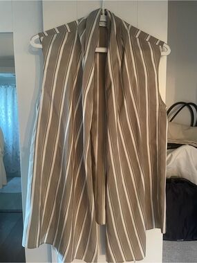 Brunello Cucinelli Taupe & White Striped Sleeveless Vest